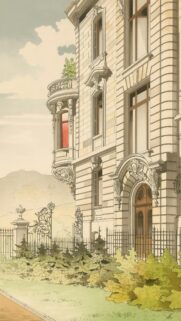 Elegant Neoclassical Mansion Facade Artistic Illustration Phone Wallpaper