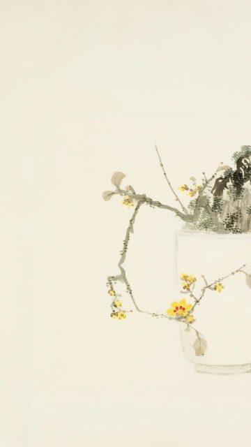Elegant Minimalist Ink Wash Painting with Yellow Flowers Wallpaper
