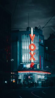 Vox Cinema Neon Night City Street Architecture Phone Wallpaper