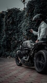 Stylish Biker with Custom BMW Motorcycle Mobile Wallpaper