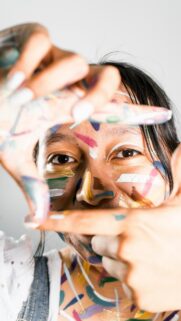 Colorful Painted Face Woman Framing View Portrait Mobile Wallpaper