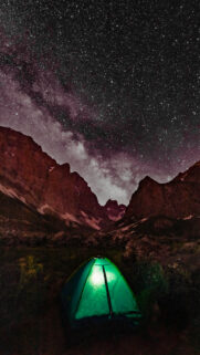 Cosmic Night Sky and Camping Energy for Spiritual Manifestation Wallpaper