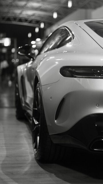Black and White Mercedes AMG GT Sports Car Phone Wallpaper