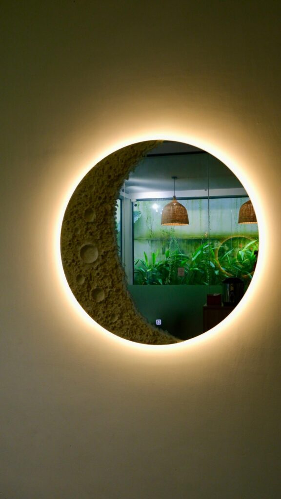Minimalist Lunar Crescent Mirror Reflection Interior Phone Wallpaper