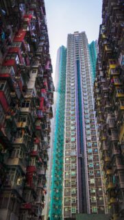 Dense Hong Kong Architecture Urban Canyon View Mobile Wallpaper