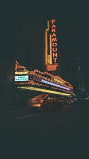 Stunning Paramount Theatre Night City Lights Mobile Wallpaper