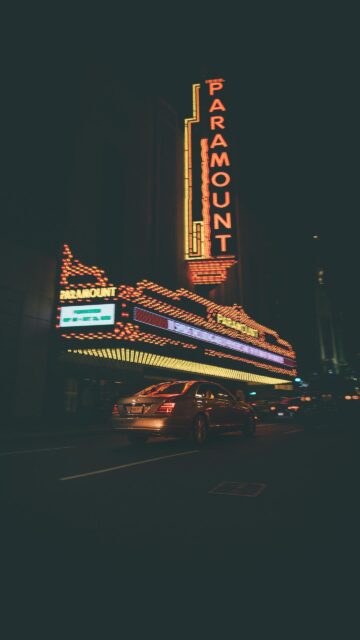 Stunning Paramount Theatre Night City Lights Mobile Wallpaper