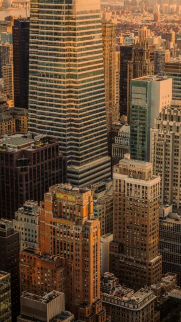 Golden Hour NYC Skyscrapers Urban Cityscape Aerial View Wallpaper