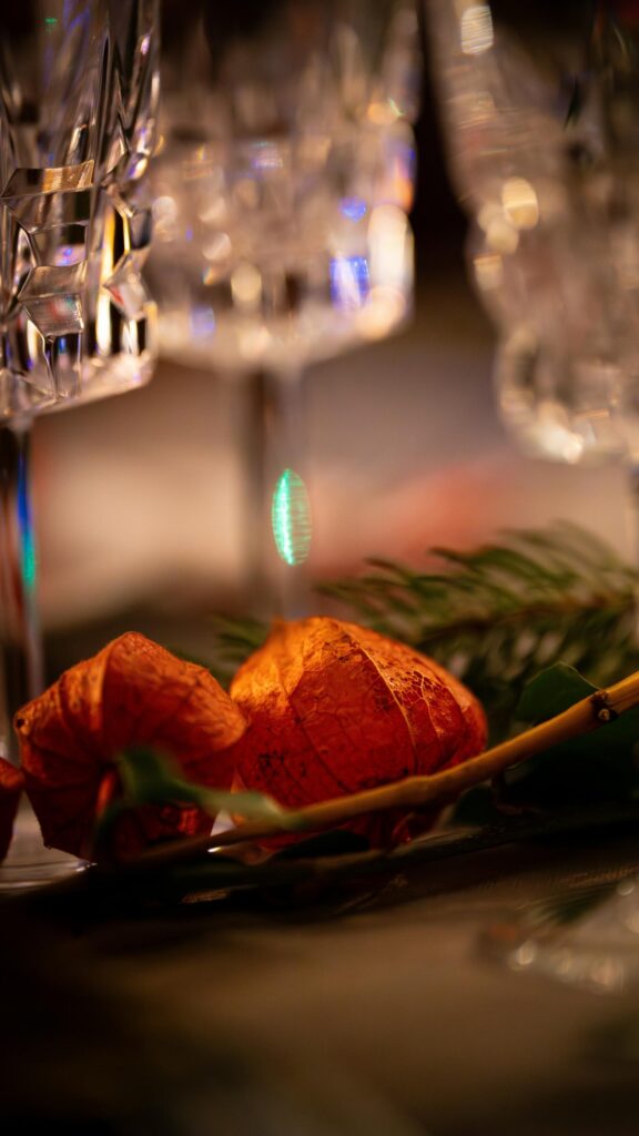 Elegant Winter Holiday Festive Physalis and Crystal Glass Wallpaper