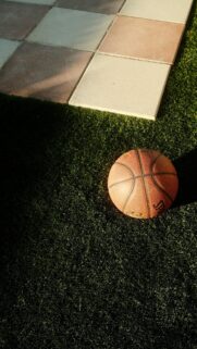 Basketball on Grass and Tiles Minimalist Sports Mobile Wallpaper