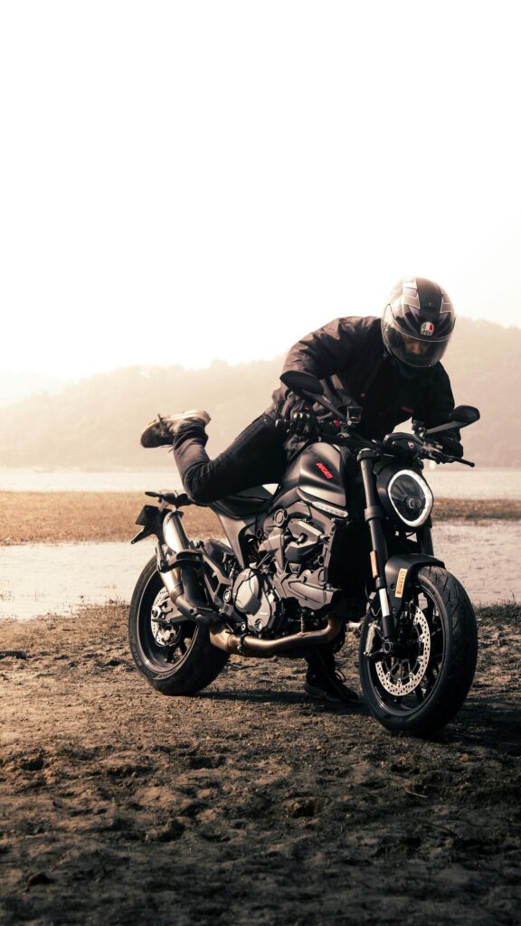 Ducati Monster Rider Stunt Sport Bike Aesthetic Phone Wallpaper