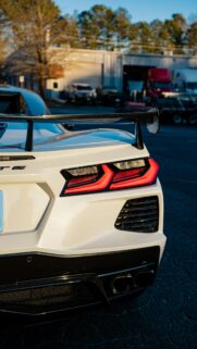 White C8 Chevrolet Corvette Stingray Rear View Mobile Wallpaper