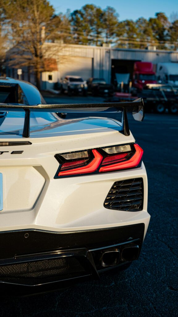 White C8 Chevrolet Corvette Stingray Rear View Mobile Wallpaper