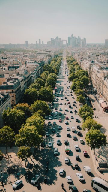 Stunning Aerial View of Paris Avenue with La Défense Skyline Wallpaper