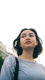Natural Beauty Portrait of a Young Woman in Striped Shirt Wallpaper
