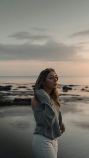 Dreamy Woman at Sunset Beach Aesthetic Mobile Wallpaper