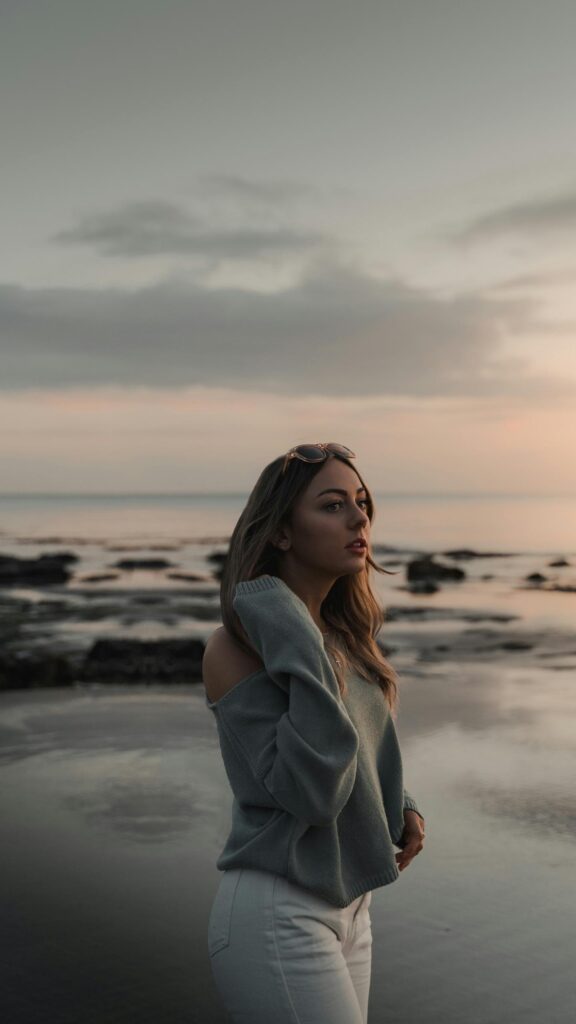 Dreamy Woman at Sunset Beach Aesthetic Mobile Wallpaper