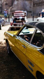 Vintage Yellow Classic Car Side View Aesthetic Mobile Wallpaper