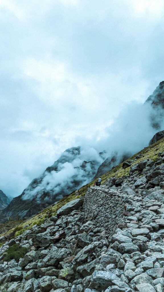 Rugged Mountain Trail Hiking Path in Misty Clouds Phone Wallpaper