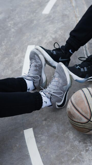 Basketball Lifestyle Feet and Ball Court View Mobile Wallpaper