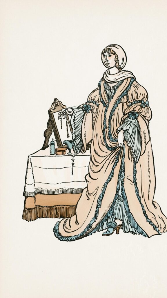 Elegant Victorian Lady Vintage Fashion Illustration Phone Wallpaper