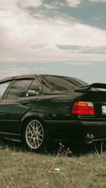 Black BMW E36 Sedan Tuner Drift Car Mobile Phone Wallpaper