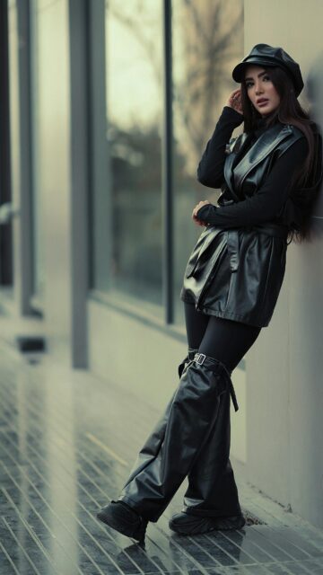 Stylish Woman in Leather Outfit Street Fashion 4K Mobile Wallpaper