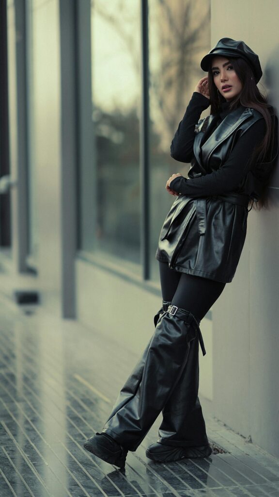 Stylish Woman in Leather Outfit Street Fashion 4K Mobile Wallpaper