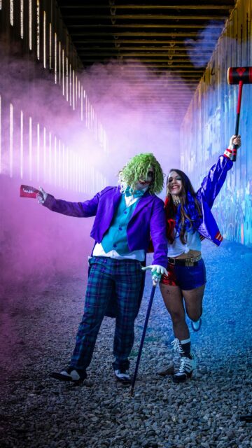 Joker and Harley Quinn Cosplay Couple Cinematic Mobile Wallpaper