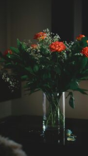 Elegant Orange Rose Bouquet in a Glass Vase Aesthetic Wallpaper