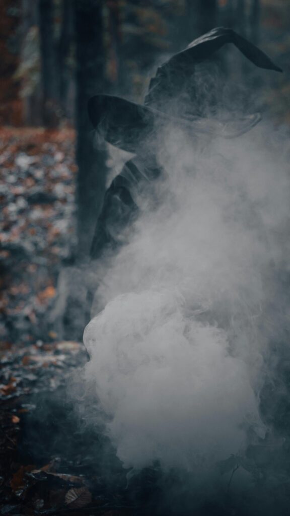 Mysterious Witch in the Foggy Forest Fantasy Mobile Wallpaper