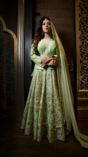 Stunning Indian Bride in Mint Green Embroidered Lehenga Wallpaper