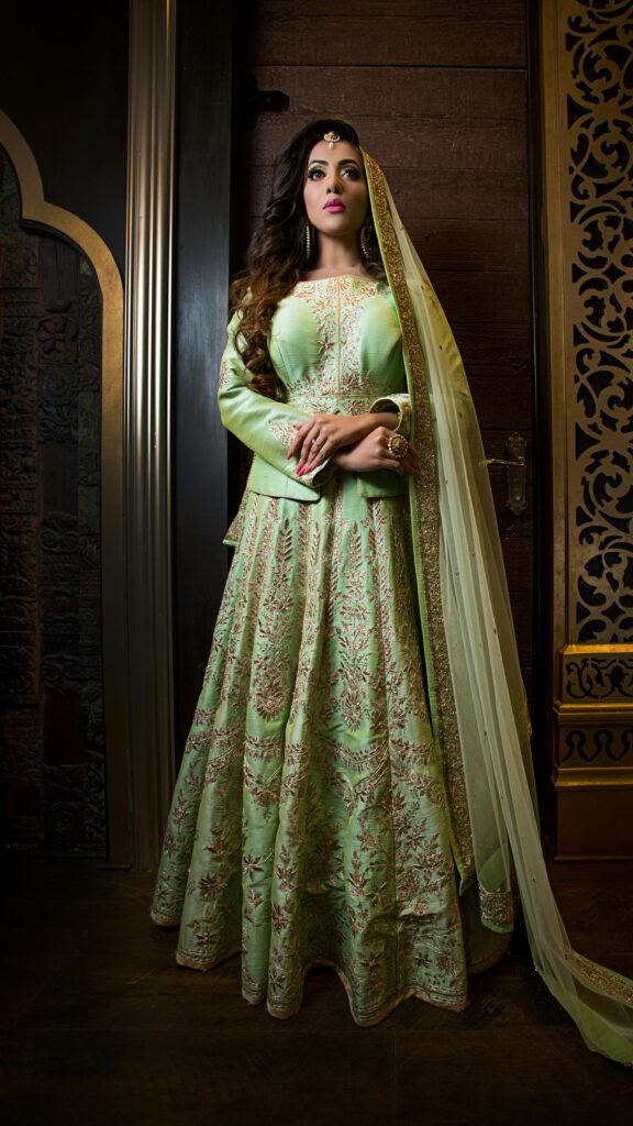 Stunning Indian Bride in Mint Green Embroidered Lehenga Wallpaper