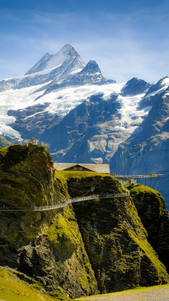 Stunning Swiss Alps Cliff Walk and Mountain Peak 4K Wallpaper