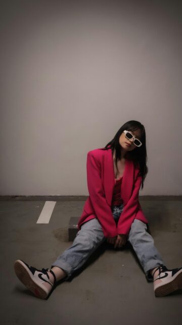 Stylish Girl in Hot Pink Blazer Street Style Fashion Mobile Wallpaper