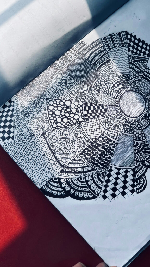 Intricate Black and White Geometric Mandala Spiritual Energy Wallpaper