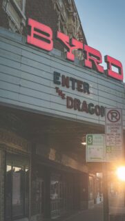 Vintage Byrd Theatre Movie Marquee Golden Hour Mobile Wallpaper
