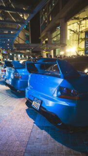 Blue Mitsubishi Lancer Evolution Cars Night Meet Mobile Wallpaper