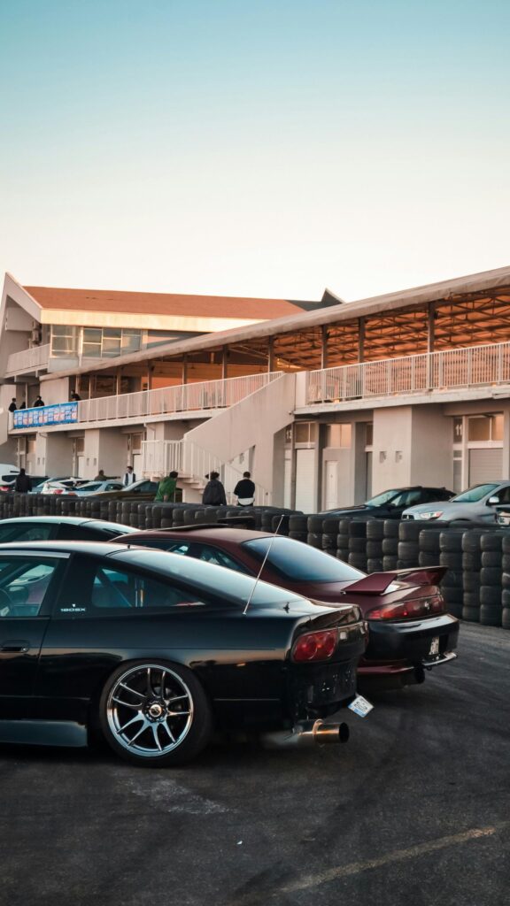 Nissan 180SX and JDM Sports Cars at Racetrack Sunset Wallpaper