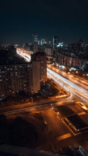 Breathtaking Moscow City Nightscape with Long Exposure Traffic Lights Wallpaper