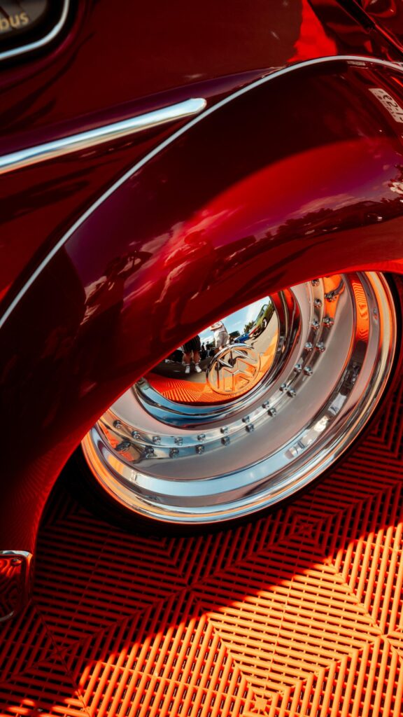 Red Volkswagen Classic Car Wheel Close-up Mobile Wallpaper