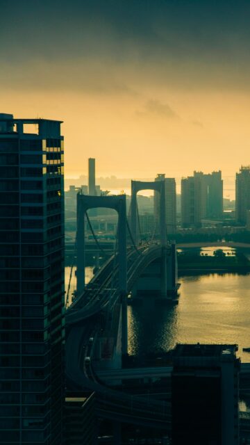 Stunning Tokyo Rainbow Bridge Sunset Cityscape Mobile Wallpaper
