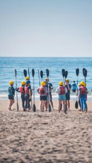 Group Kayaking Adventure on a Sunny Beach Mobile Wallpaper
