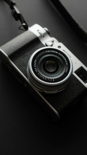 Minimalist Silver Fujifilm Retro Camera Phone Wallpaper