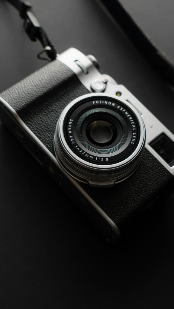 Minimalist Silver Fujifilm Retro Camera Phone Wallpaper
