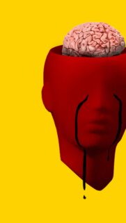 Surreal Red Mannequin Head with Brain Abstract Art Mobile Wallpaper