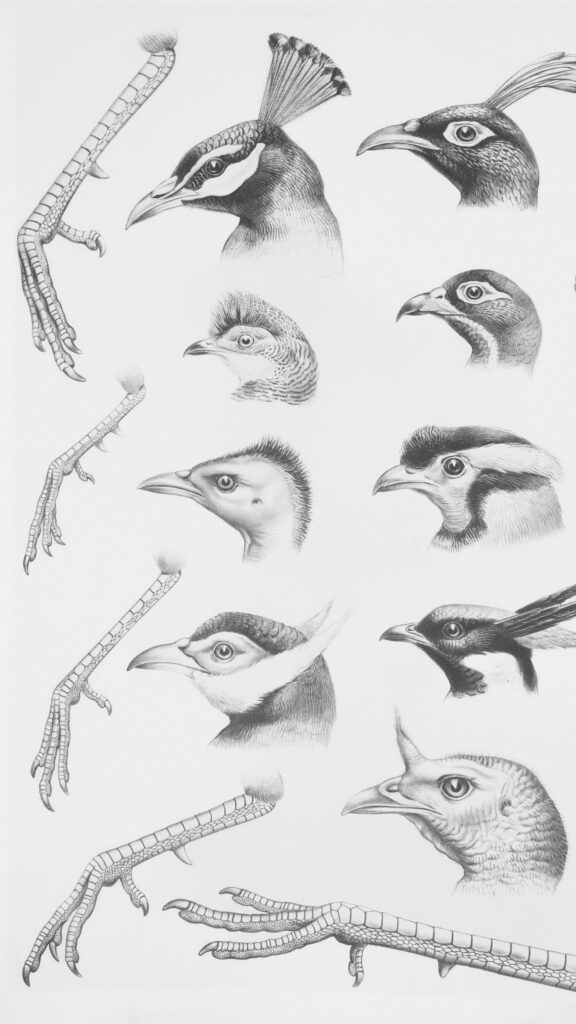 Intricate Pheasant and Bird Anatomy Illustration Art Wallpaper