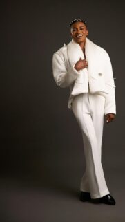 Elegant Black Man in White Fashion Suit Portrait Mobile Wallpaper