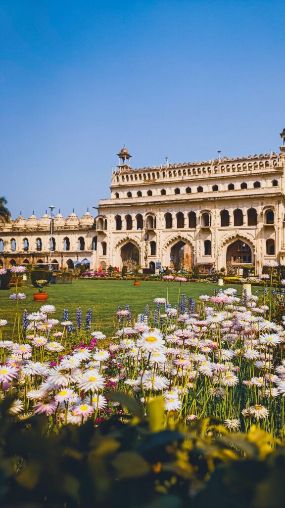 Bara Imambara Historic Architecture with Floral Garden Wallpaper