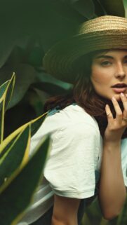 Beautiful Woman with Hat and Nature Aesthetic Phone Wallpaper